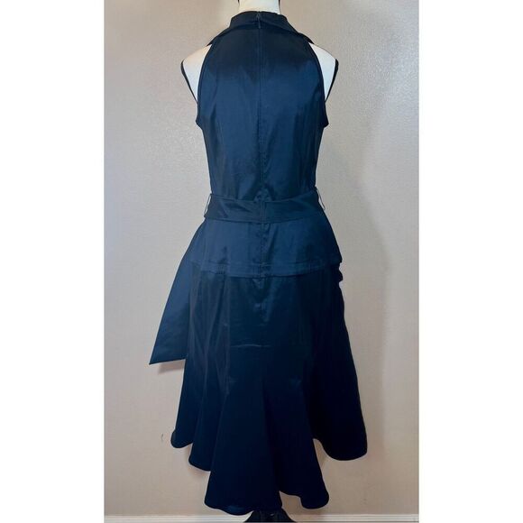Tadashi Collection Shoji Navy Taffeta Collard Sleeveless Cocktail Midi Dress 12 - Picture 2 of 8